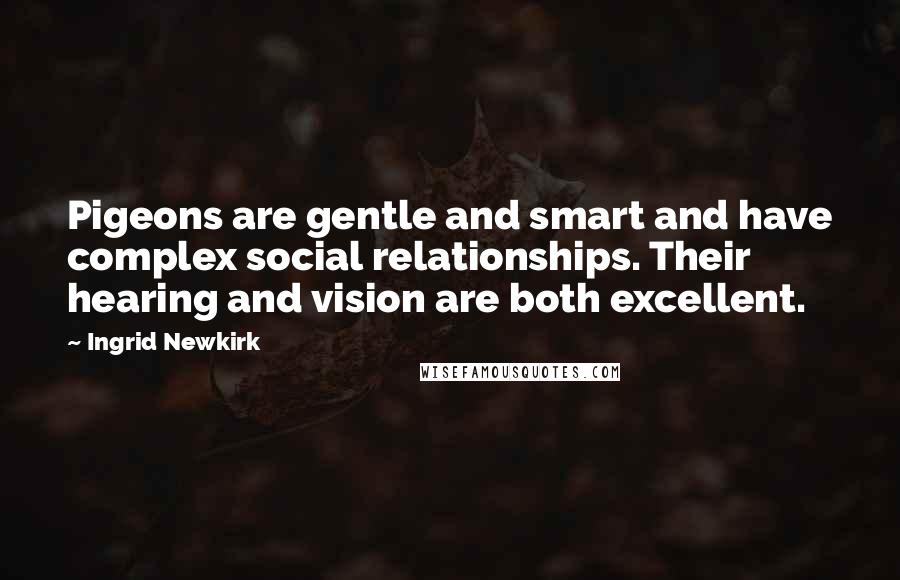 Ingrid Newkirk Quotes: Pigeons are gentle and smart and have complex social relationships. Their hearing and vision are both excellent.