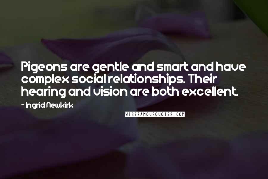 Ingrid Newkirk Quotes: Pigeons are gentle and smart and have complex social relationships. Their hearing and vision are both excellent.