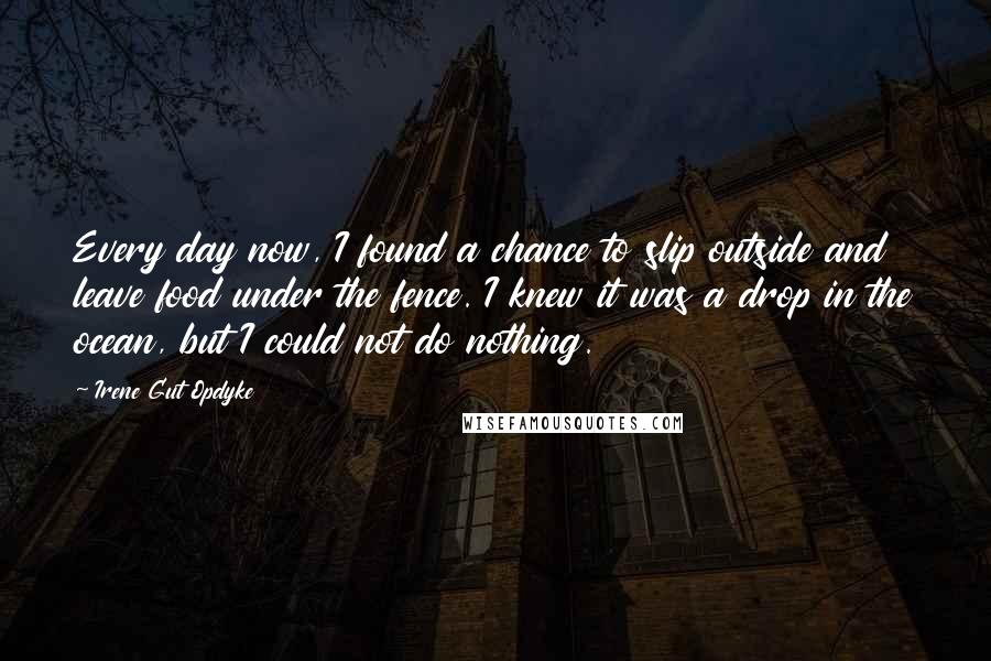 Irene Gut Opdyke Quotes: Every day now, I found a chance to slip outside and leave food under the fence. I knew it was a drop in the ocean, but I could not do nothing.