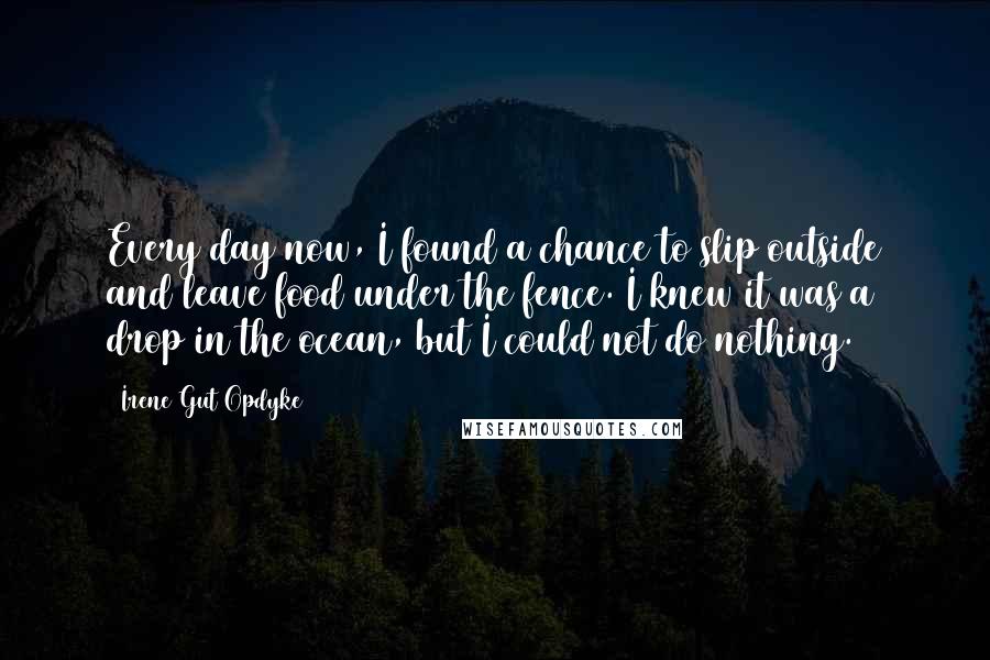 Irene Gut Opdyke Quotes: Every day now, I found a chance to slip outside and leave food under the fence. I knew it was a drop in the ocean, but I could not do nothing.