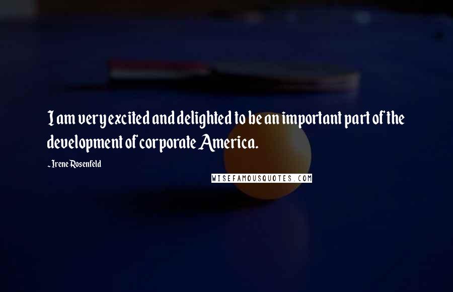 Irene Rosenfeld Quotes: I am very excited and delighted to be an important part of the development of corporate America.