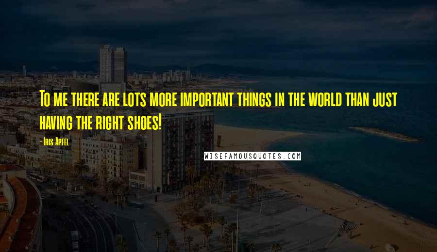 Iris Apfel Quotes: To me there are lots more important things in the world than just having the right shoes!