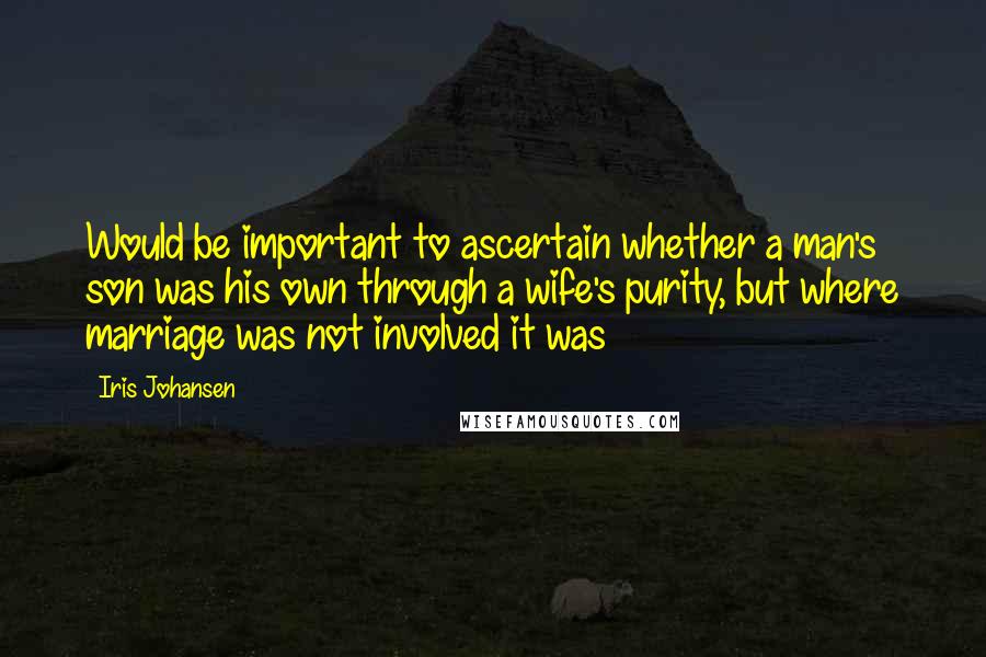 Iris Johansen Quotes: Would be important to ascertain whether a man's son was his own through a wife's purity, but where marriage was not involved it was