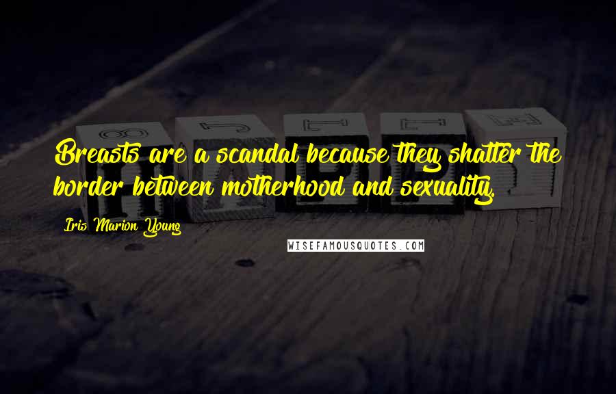 Iris Marion Young Quotes: Breasts are a scandal because they shatter the border between motherhood and sexuality.