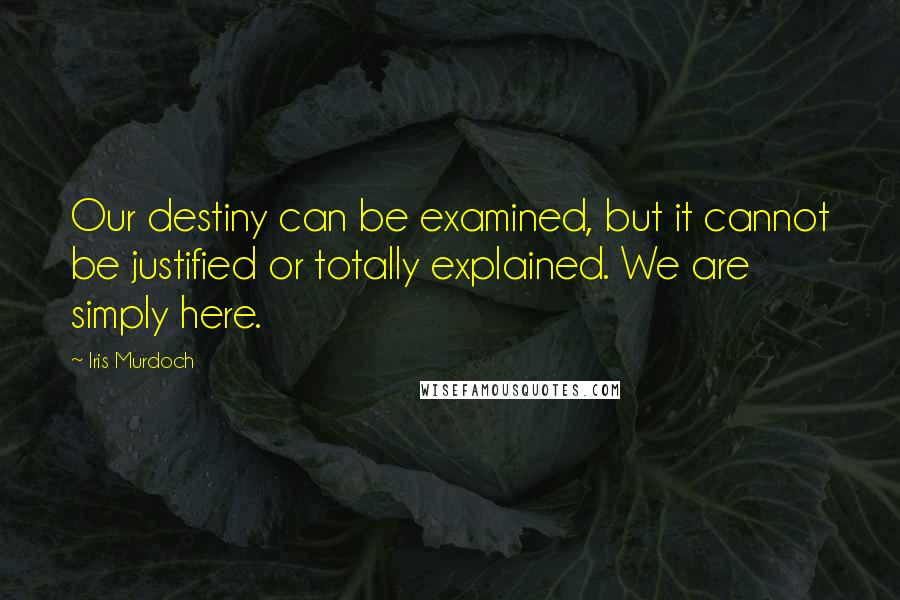 Iris Murdoch Quotes: Our destiny can be examined, but it cannot be justified or totally explained. We are simply here.