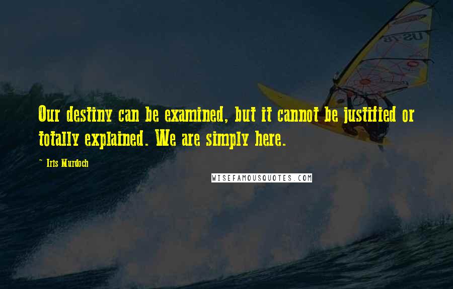 Iris Murdoch Quotes: Our destiny can be examined, but it cannot be justified or totally explained. We are simply here.