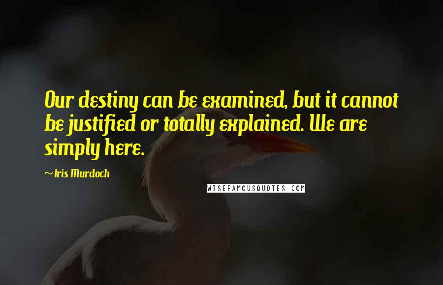 Iris Murdoch Quotes: Our destiny can be examined, but it cannot be justified or totally explained. We are simply here.