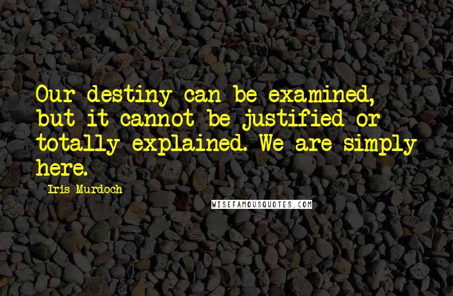 Iris Murdoch Quotes: Our destiny can be examined, but it cannot be justified or totally explained. We are simply here.