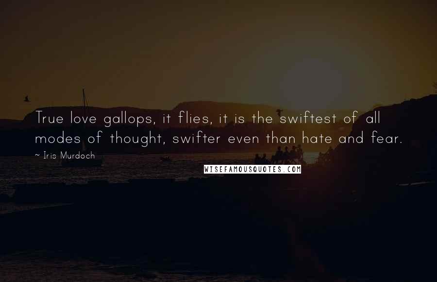 Iris Murdoch Quotes: True love gallops, it flies, it is the swiftest of all modes of thought, swifter even than hate and fear.