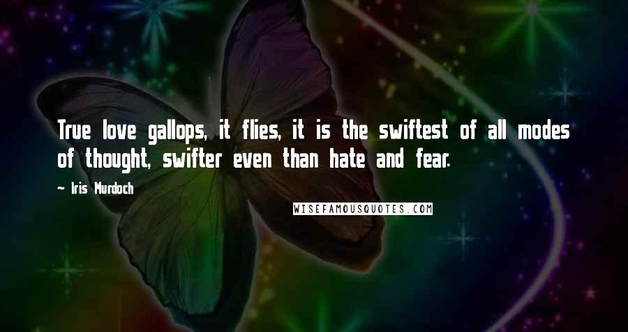 Iris Murdoch Quotes: True love gallops, it flies, it is the swiftest of all modes of thought, swifter even than hate and fear.