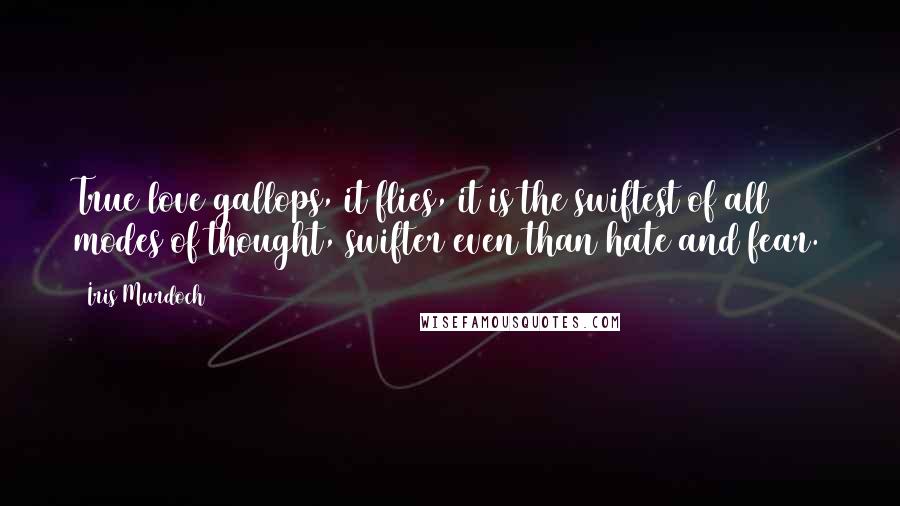 Iris Murdoch Quotes: True love gallops, it flies, it is the swiftest of all modes of thought, swifter even than hate and fear.