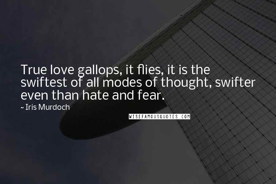 Iris Murdoch Quotes: True love gallops, it flies, it is the swiftest of all modes of thought, swifter even than hate and fear.