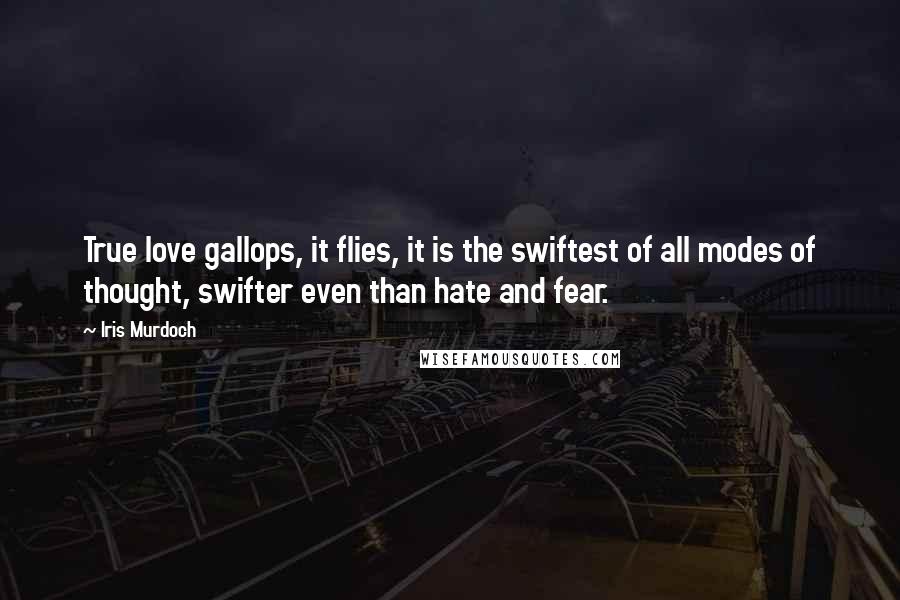Iris Murdoch Quotes: True love gallops, it flies, it is the swiftest of all modes of thought, swifter even than hate and fear.