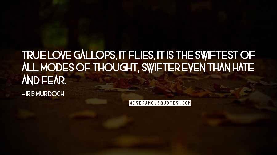 Iris Murdoch Quotes: True love gallops, it flies, it is the swiftest of all modes of thought, swifter even than hate and fear.