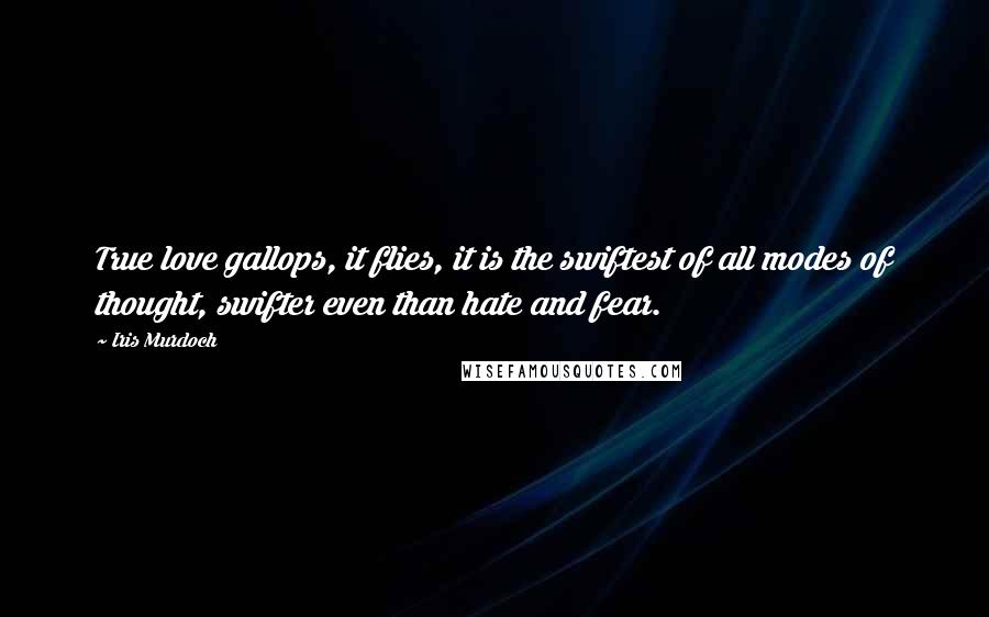 Iris Murdoch Quotes: True love gallops, it flies, it is the swiftest of all modes of thought, swifter even than hate and fear.