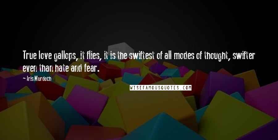 Iris Murdoch Quotes: True love gallops, it flies, it is the swiftest of all modes of thought, swifter even than hate and fear.