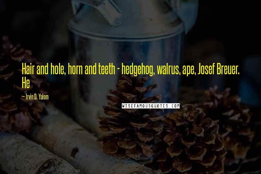 Irvin D. Yalom Quotes: Hair and hole, horn and teeth - hedgehog, walrus, ape, Josef Breuer. He