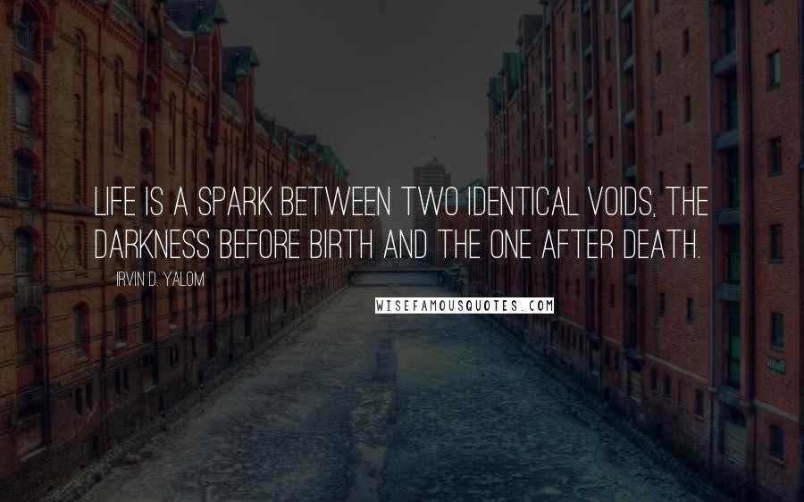 Irvin D. Yalom Quotes: Life is a spark between two identical voids, the darkness before birth and the one after death.