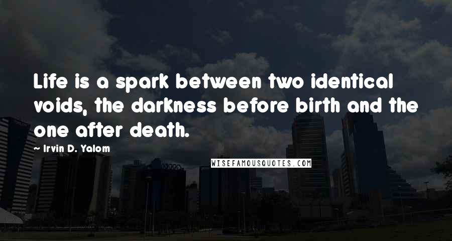 Irvin D. Yalom Quotes: Life is a spark between two identical voids, the darkness before birth and the one after death.