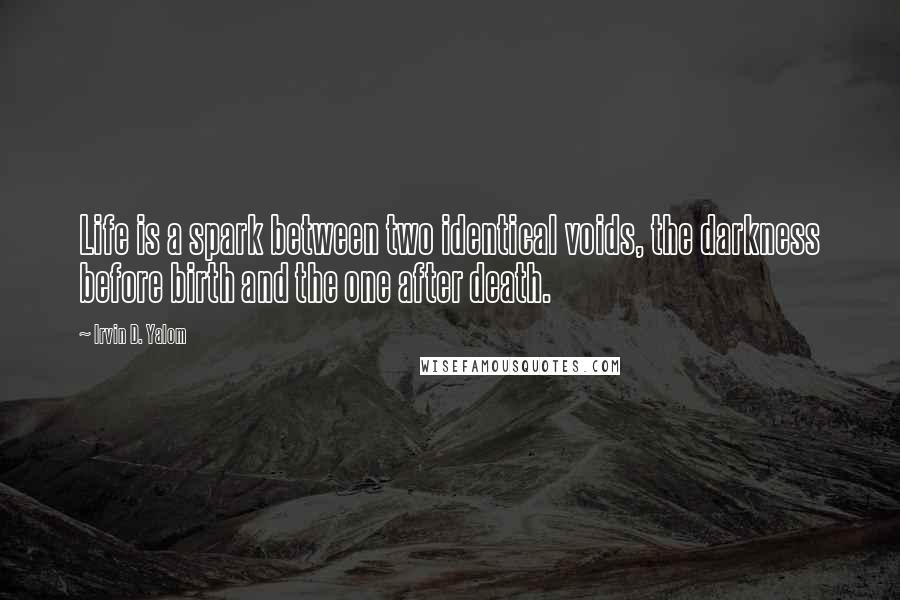 Irvin D. Yalom Quotes: Life is a spark between two identical voids, the darkness before birth and the one after death.