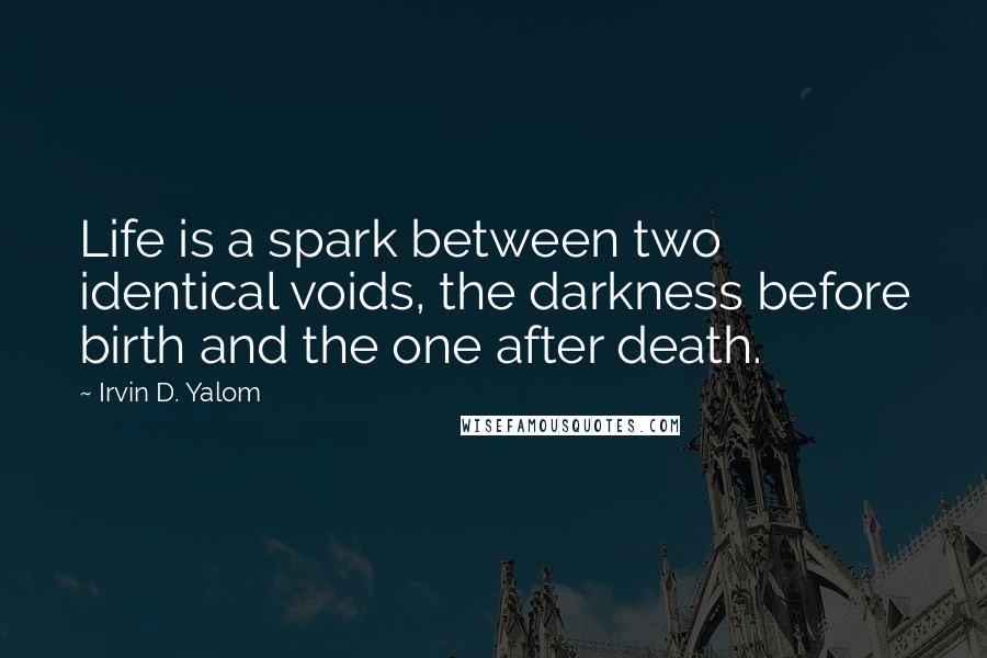 Irvin D. Yalom Quotes: Life is a spark between two identical voids, the darkness before birth and the one after death.