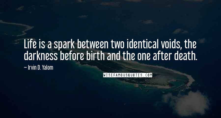 Irvin D. Yalom Quotes: Life is a spark between two identical voids, the darkness before birth and the one after death.