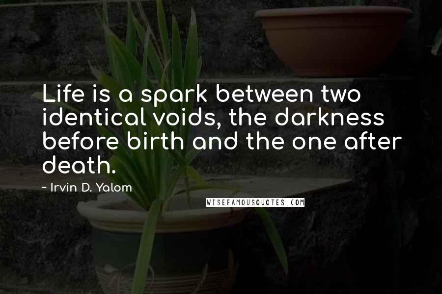 Irvin D. Yalom Quotes: Life is a spark between two identical voids, the darkness before birth and the one after death.