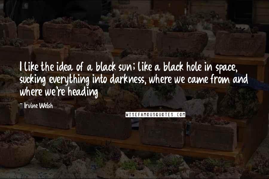 Irvine Welsh Quotes: I like the idea of a black sun; like a black hole in space, sucking everything into darkness, where we came from and where we're heading