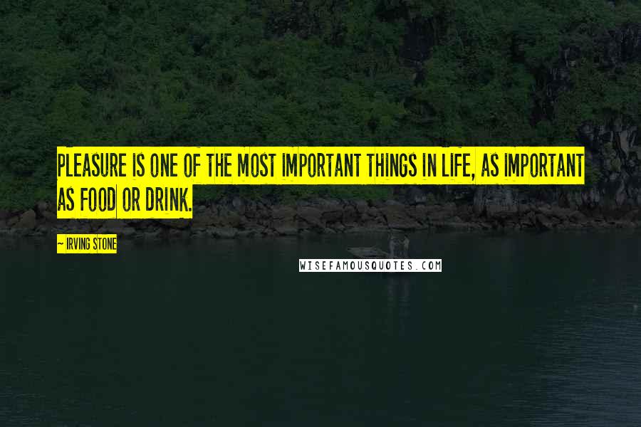 Irving Stone Quotes: Pleasure is one of the most important things in life, as important as food or drink.