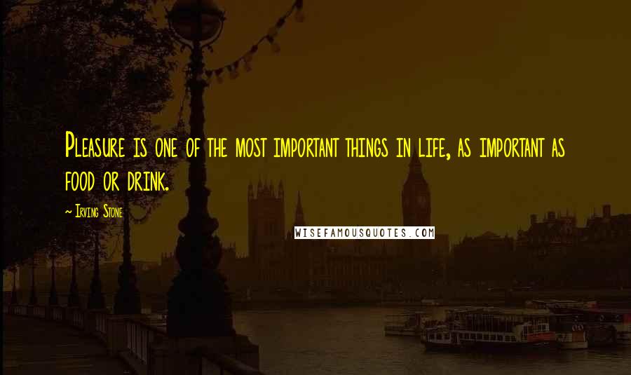 Irving Stone Quotes: Pleasure is one of the most important things in life, as important as food or drink.