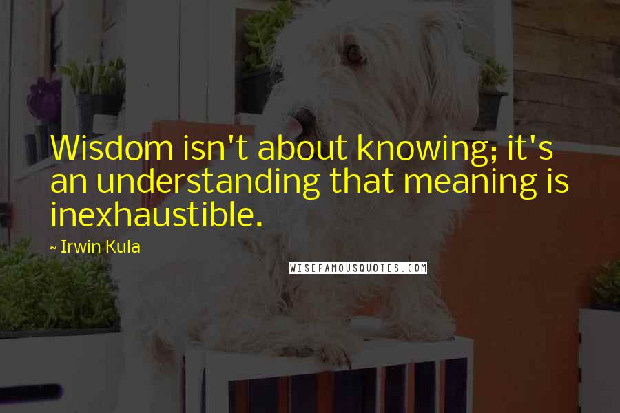 Irwin Kula Quotes: Wisdom isn't about knowing; it's an understanding that meaning is inexhaustible.