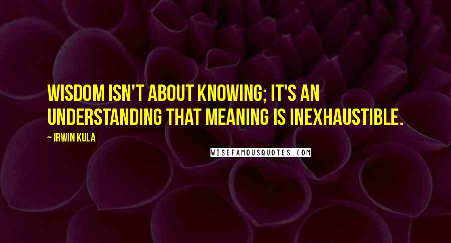 Irwin Kula Quotes: Wisdom isn't about knowing; it's an understanding that meaning is inexhaustible.