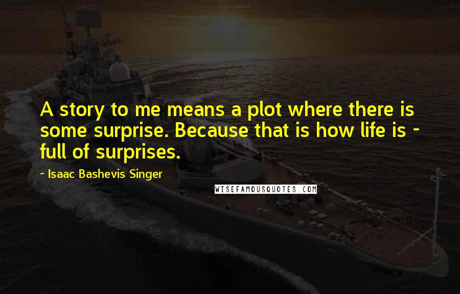 Isaac Bashevis Singer Quotes: A story to me means a plot where there is some surprise. Because that is how life is - full of surprises.