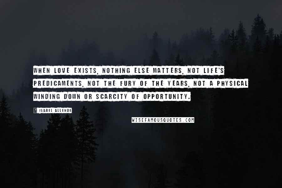 Isabel Allende Quotes: When love exists, nothing else matters, not life's predicaments, not the fury of the years, not a physical winding down or scarcity of opportunity.