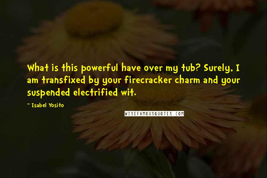 Isabel Yosito Quotes: What is this powerful have over my tub? Surely, I am transfixed by your firecracker charm and your suspended electrified wit.