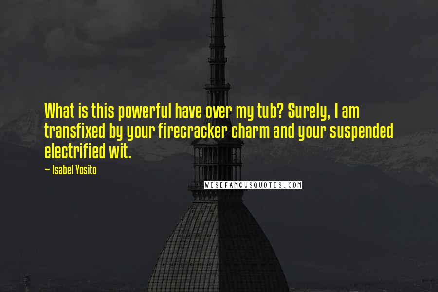 Isabel Yosito Quotes: What is this powerful have over my tub? Surely, I am transfixed by your firecracker charm and your suspended electrified wit.