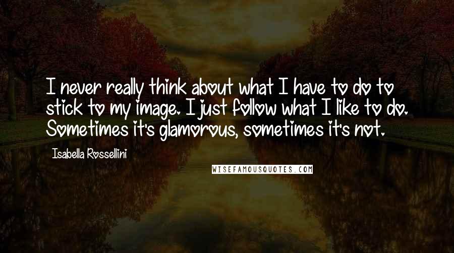 Isabella Rossellini Quotes: I never really think about what I have to do to stick to my image. I just follow what I like to do. Sometimes it's glamorous, sometimes it's not.