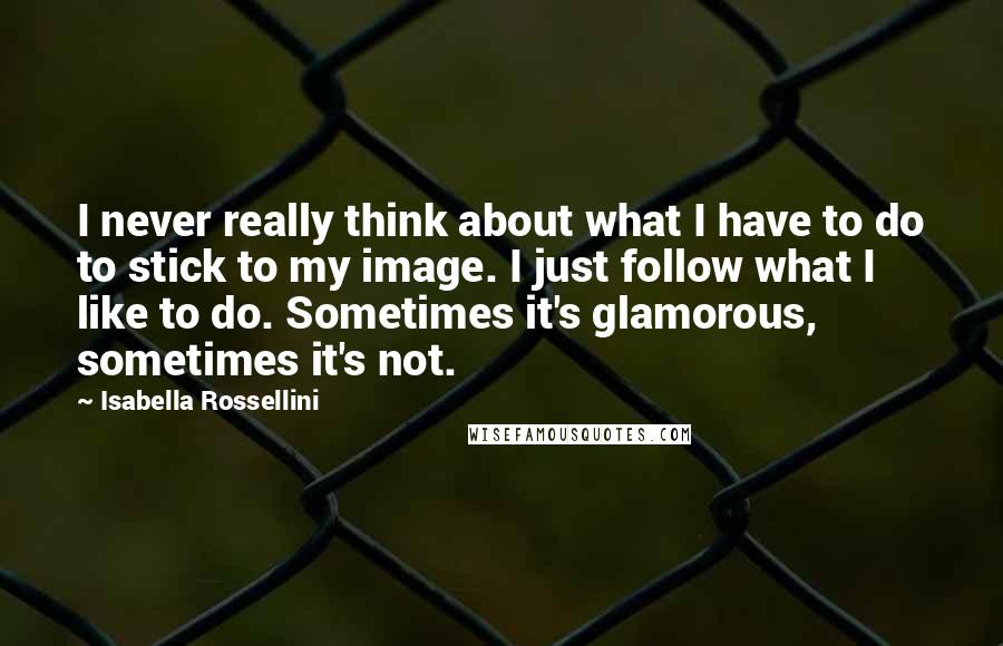 Isabella Rossellini Quotes: I never really think about what I have to do to stick to my image. I just follow what I like to do. Sometimes it's glamorous, sometimes it's not.