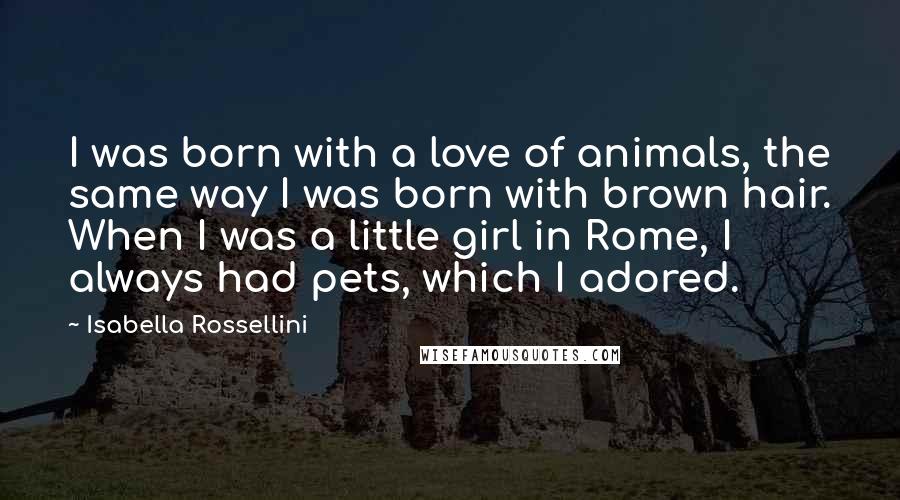 Isabella Rossellini Quotes: I was born with a love of animals, the same way I was born with brown hair. When I was a little girl in Rome, I always had pets, which I adored.