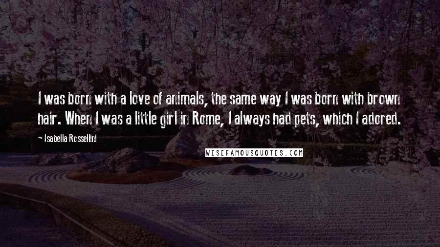 Isabella Rossellini Quotes: I was born with a love of animals, the same way I was born with brown hair. When I was a little girl in Rome, I always had pets, which I adored.