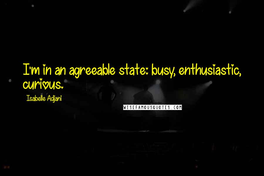 Isabelle Adjani Quotes: I'm in an agreeable state: busy, enthusiastic, curious.