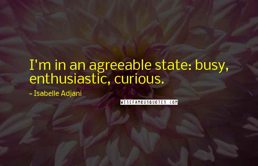 Isabelle Adjani Quotes: I'm in an agreeable state: busy, enthusiastic, curious.