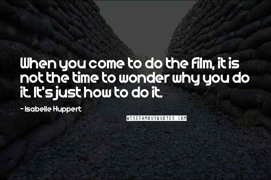 Isabelle Huppert Quotes: When you come to do the film, it is not the time to wonder why you do it. It's just how to do it.