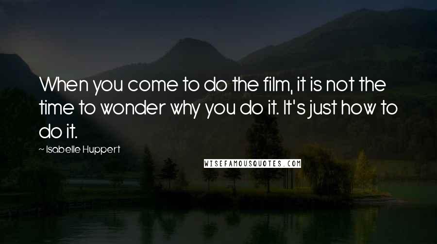 Isabelle Huppert Quotes: When you come to do the film, it is not the time to wonder why you do it. It's just how to do it.