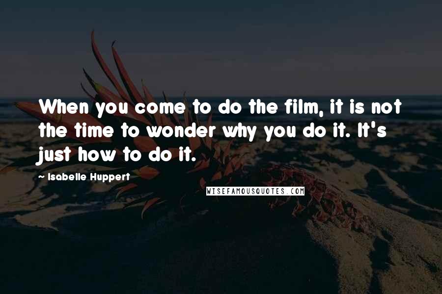 Isabelle Huppert Quotes: When you come to do the film, it is not the time to wonder why you do it. It's just how to do it.