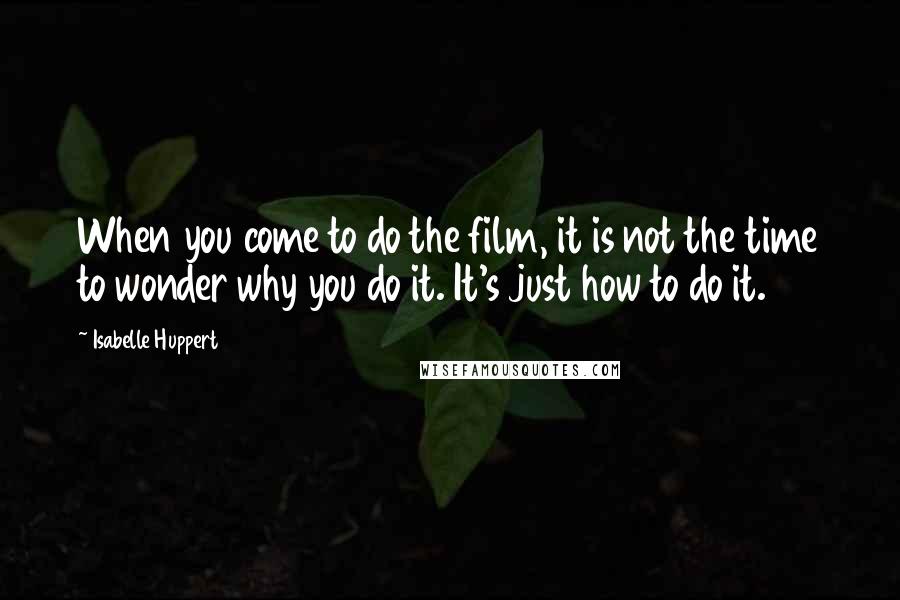 Isabelle Huppert Quotes: When you come to do the film, it is not the time to wonder why you do it. It's just how to do it.