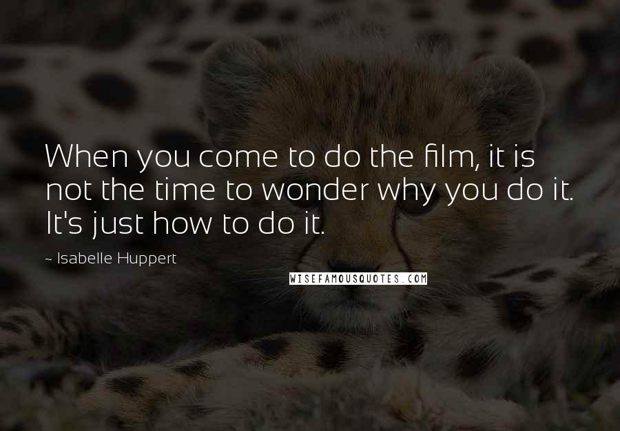 Isabelle Huppert Quotes: When you come to do the film, it is not the time to wonder why you do it. It's just how to do it.