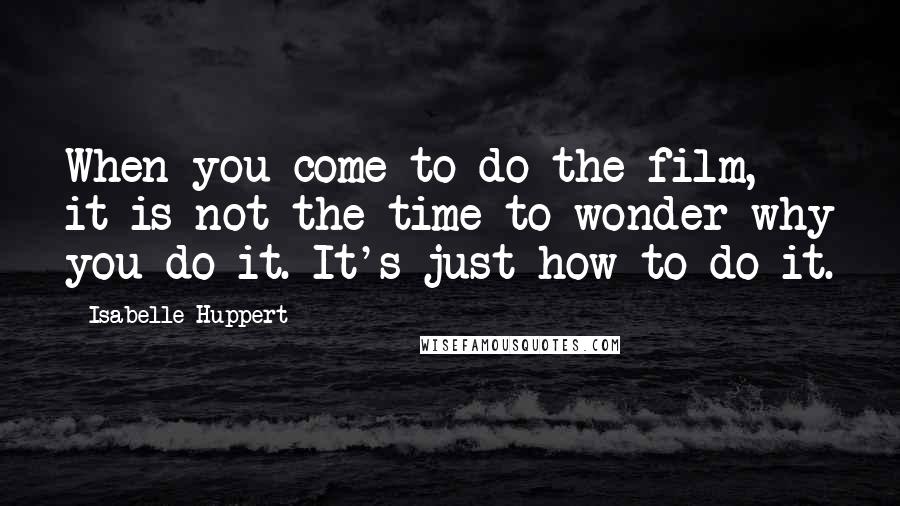 Isabelle Huppert Quotes: When you come to do the film, it is not the time to wonder why you do it. It's just how to do it.