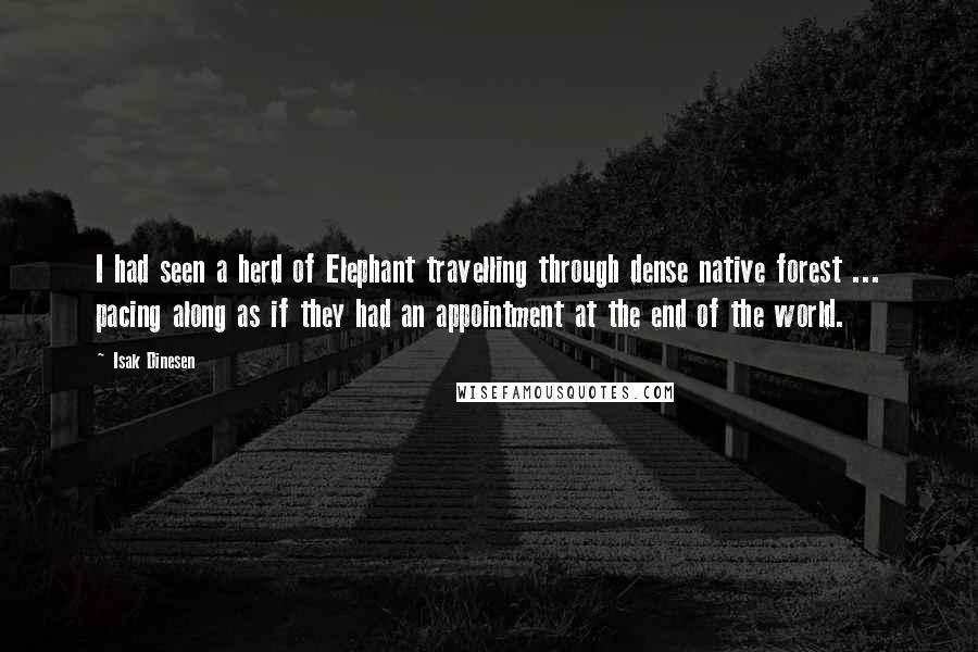 Isak Dinesen Quotes: I had seen a herd of Elephant travelling through dense native forest ... pacing along as if they had an appointment at the end of the world.