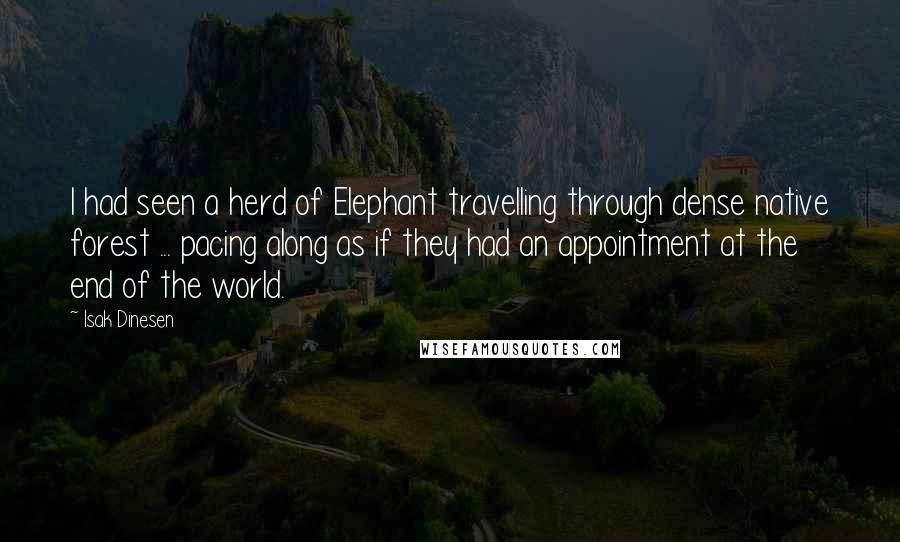 Isak Dinesen Quotes: I had seen a herd of Elephant travelling through dense native forest ... pacing along as if they had an appointment at the end of the world.